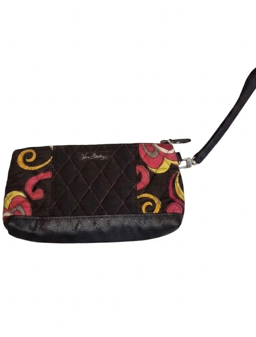 Vera Bradley Espresso Quilted Wristlet with Puccini Floral Pattern Retired